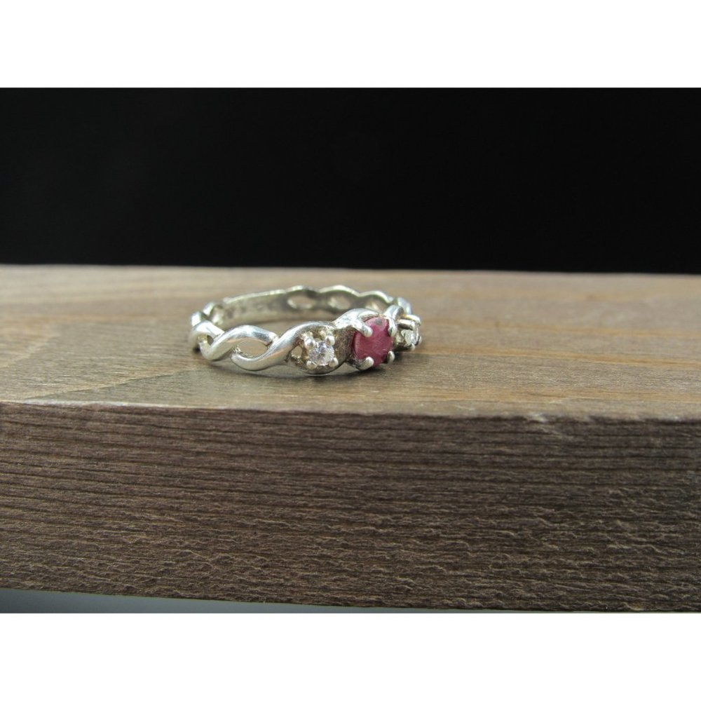 Size 7 Sterling Silver Rustic Rough Ruby And Cz G… - image 2